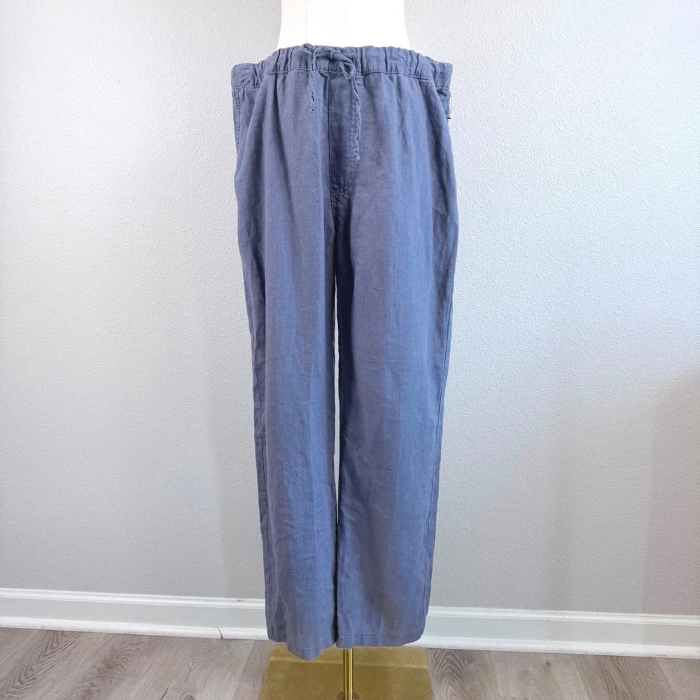 Saks Fifth Avenue Mens XL Linen Pants Blue Grey Coastal Beach Resort Relaxed Fit